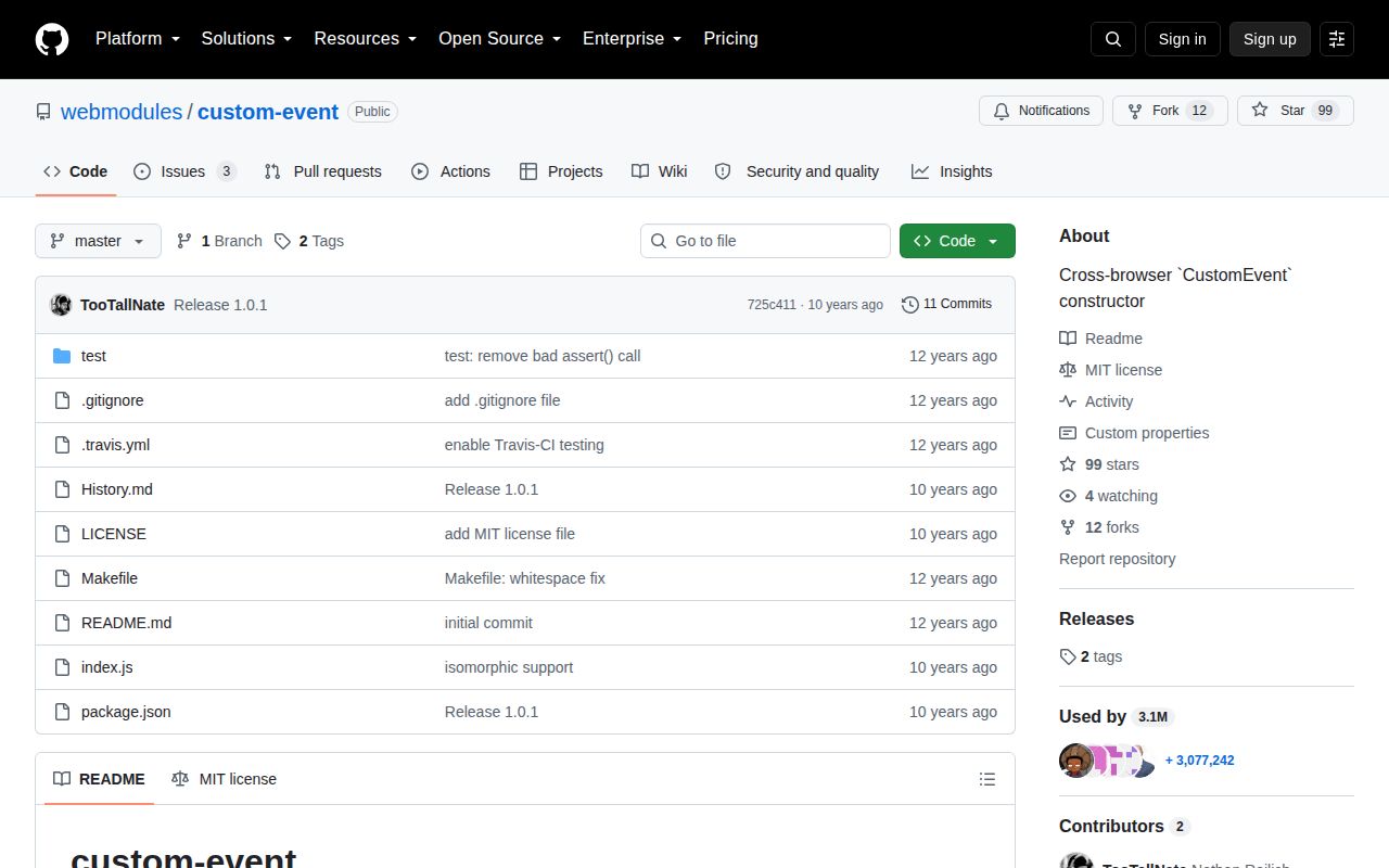 Screenshot of custom-event documentation