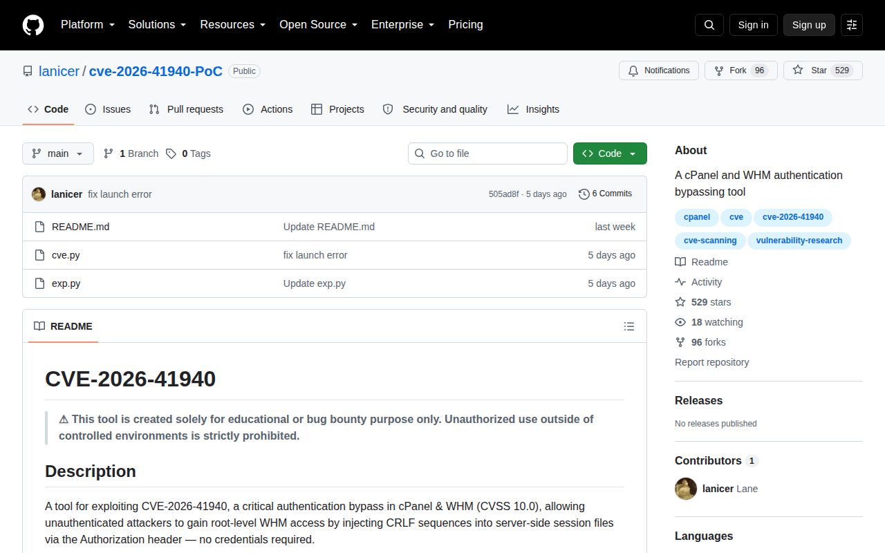 Screenshot of cve-2026-41940-PoC (github.com/lanicer/cve-2026-41940-PoC)
