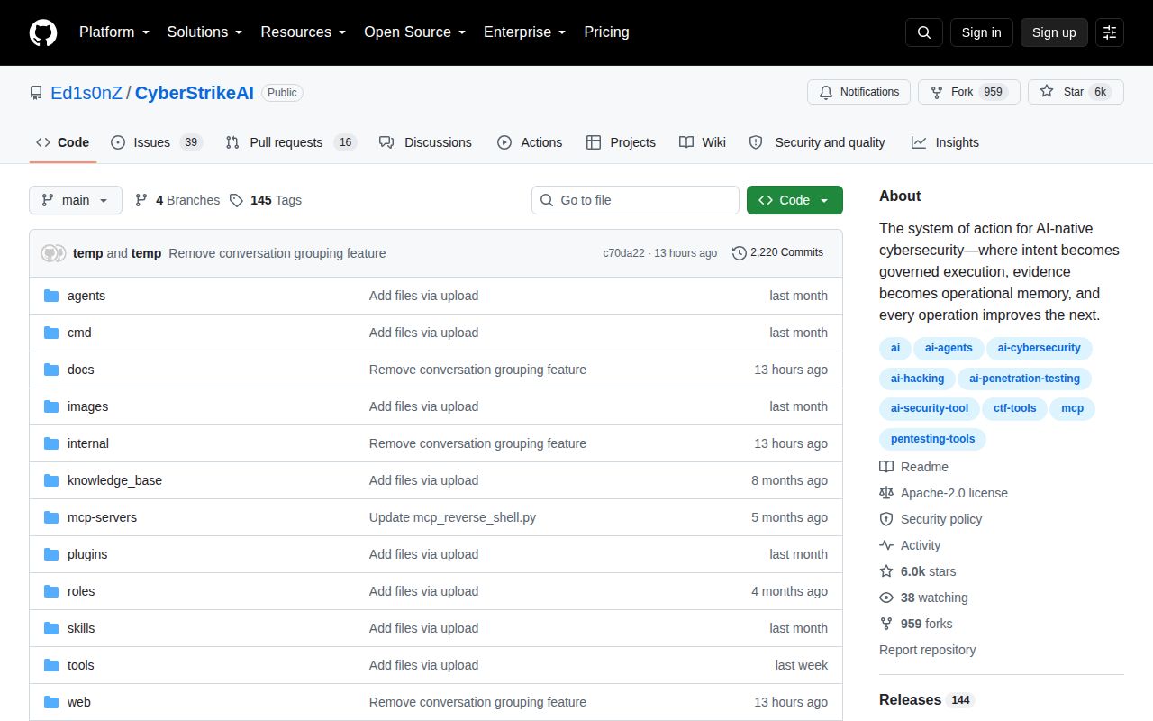 Screenshot of CyberStrikeAI (github.com/Ed1s0nZ/CyberStrikeAI)