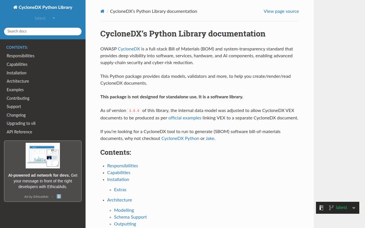 Screenshot of cyclonedx-python-lib documentation