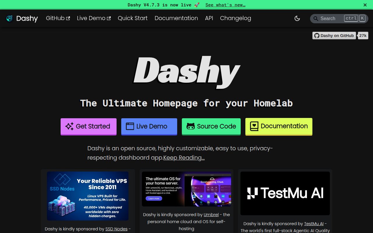 Screenshot of dashy (dashy.to)