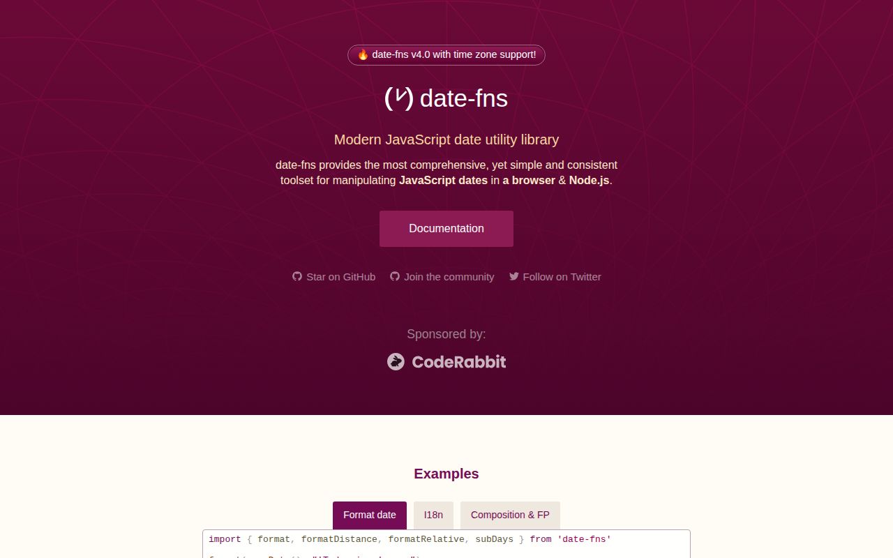 Screenshot of date-fns documentation