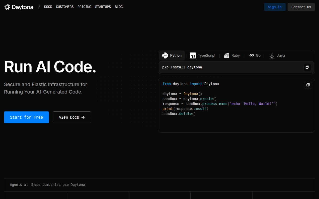 Screenshot of daytona (daytona.io)