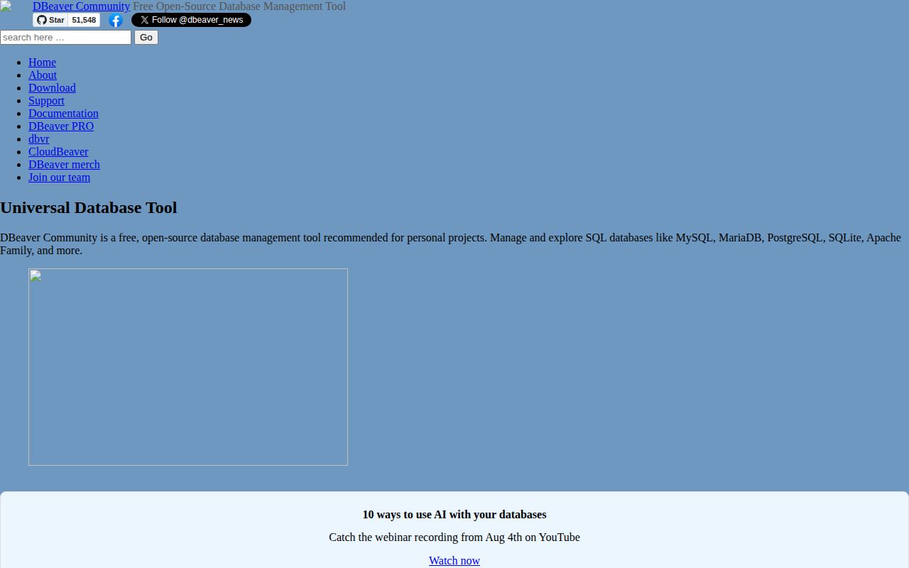 Screenshot of dbeaver (dbeaver.io)