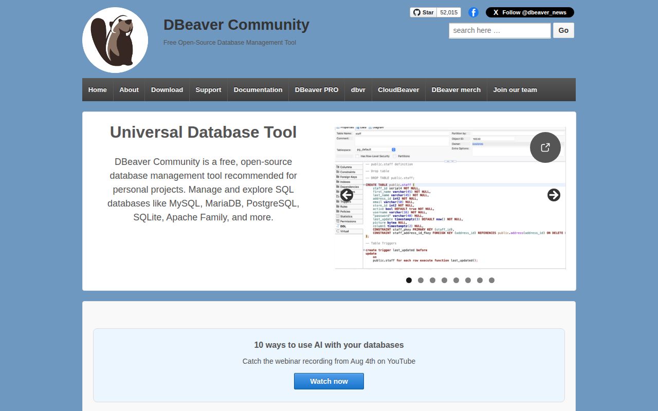 Screenshot of dbeaver (dbeaver.io)