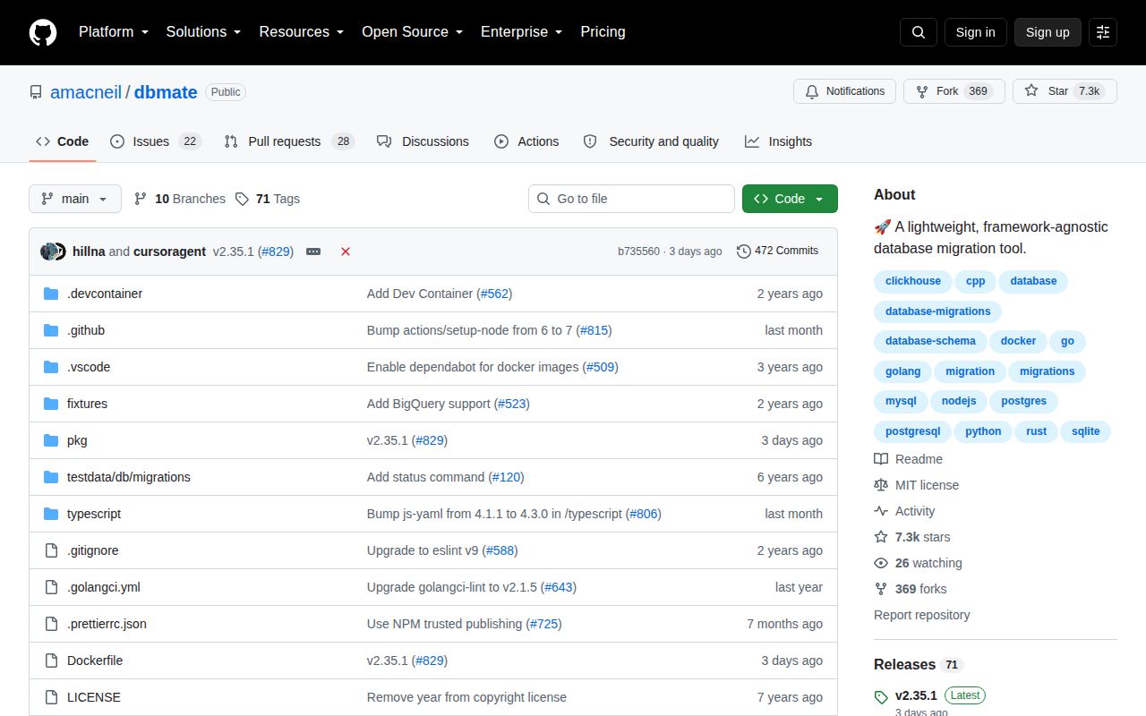 Screenshot of dbmate (github.com/amacneil/dbmate)