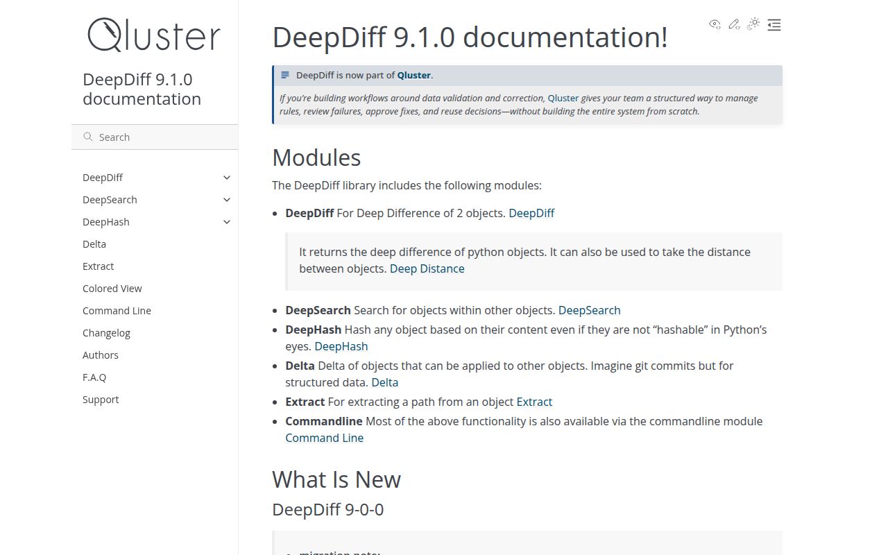 Screenshot of deepdiff documentation