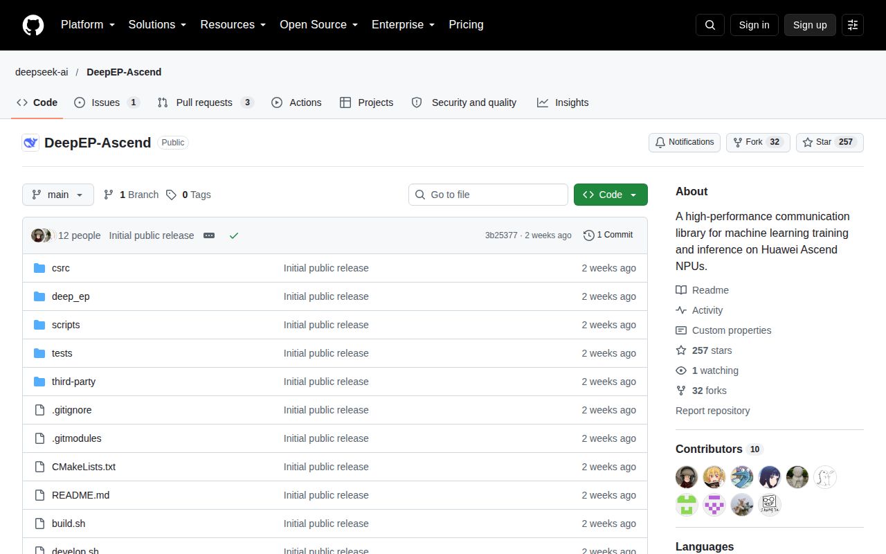 Screenshot of DeepEP-Ascend (github.com/deepseek-ai/DeepEP-Ascend)