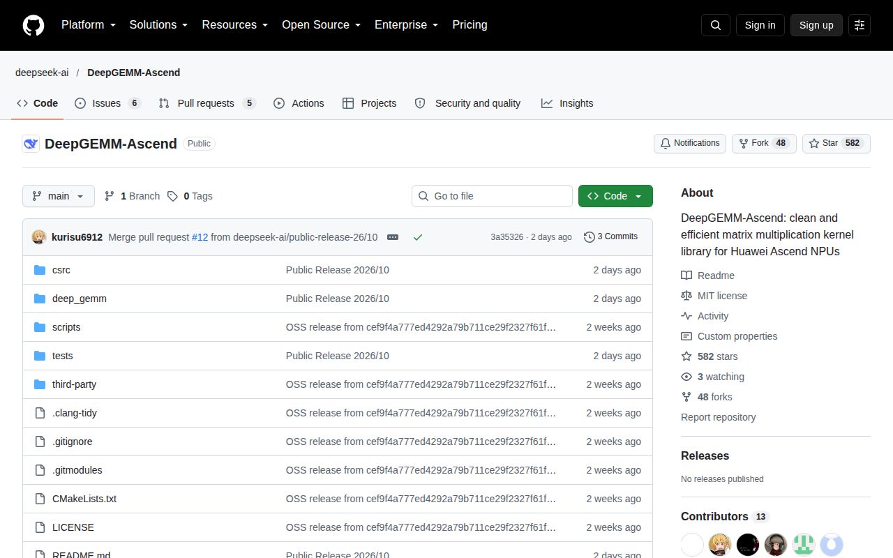 Screenshot of DeepGEMM-Ascend (github.com/deepseek-ai/DeepGEMM-Ascend)
