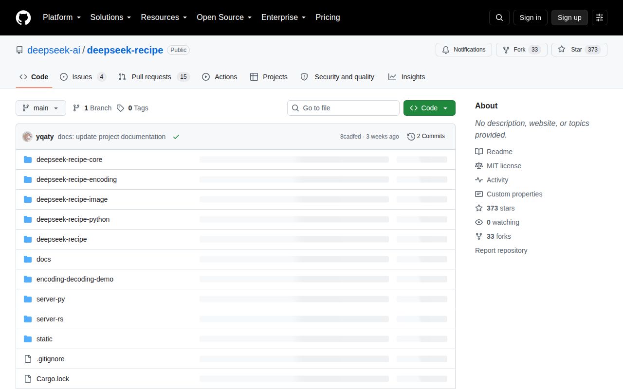 Screenshot of deepseek-recipe (github.com/deepseek-ai/deepseek-recipe)