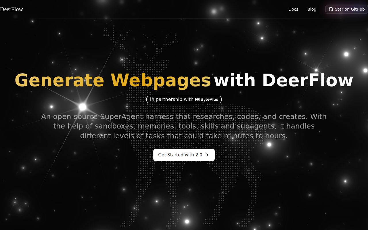 Screenshot of deer-flow (deerflow.tech)