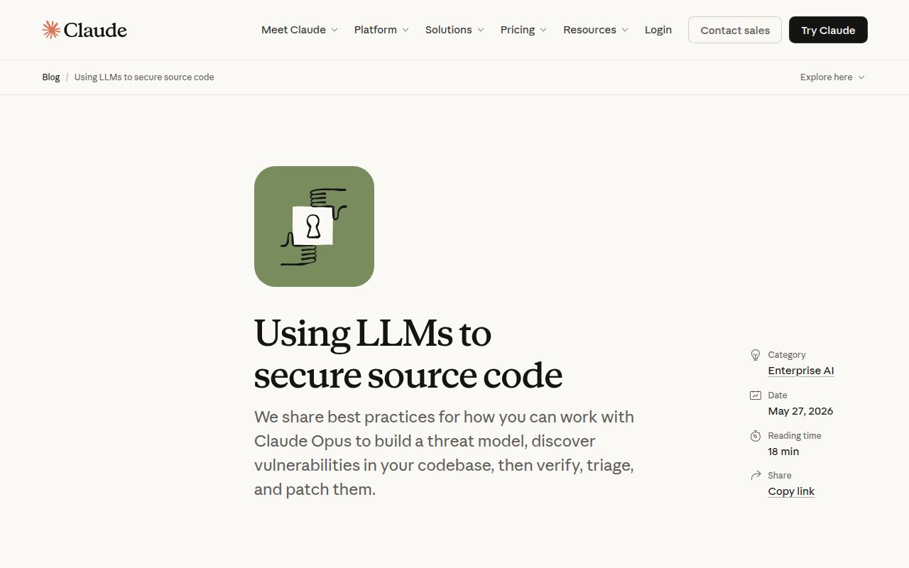 Screenshot of defending-code-reference-harness (claude.com/blog/using-llms-to-secure-source-code)