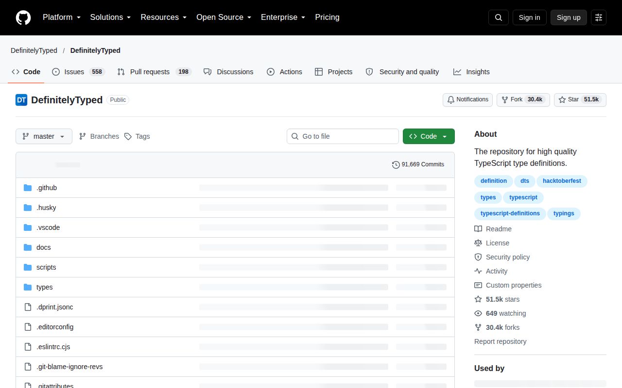 Screenshot of DefinitelyTyped (github.com/DefinitelyTyped/DefinitelyTyped)