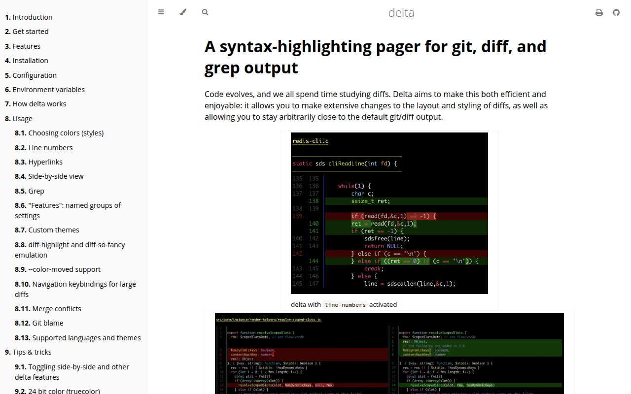 Screenshot of delta (dandavison.github.io/delta)
