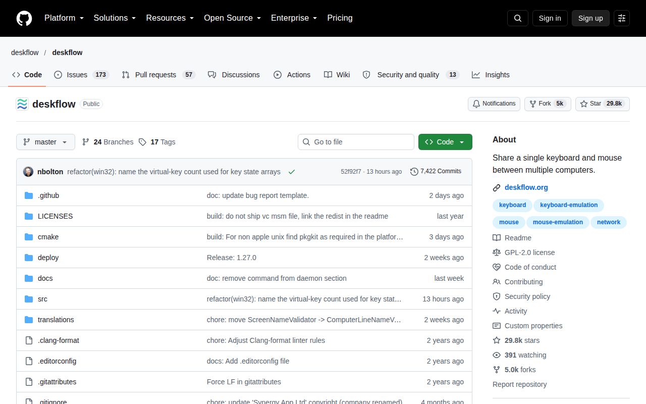 Screenshot of deskflow (deskflow.org)