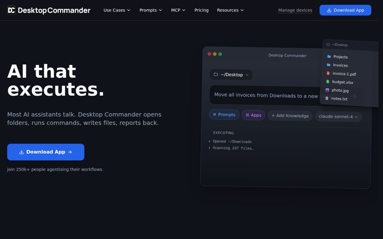 Screenshot of DesktopCommanderMCP (desktopcommander.app)