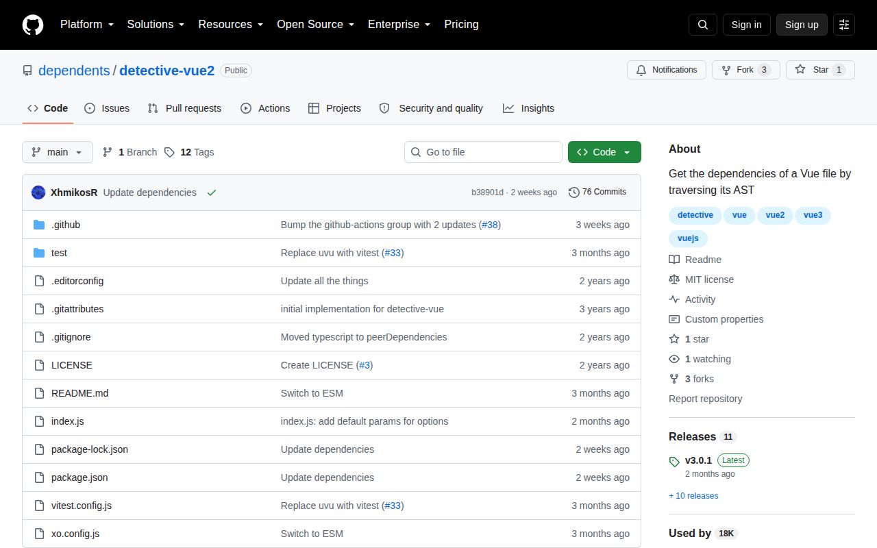 Screenshot of detective-vue2 documentation