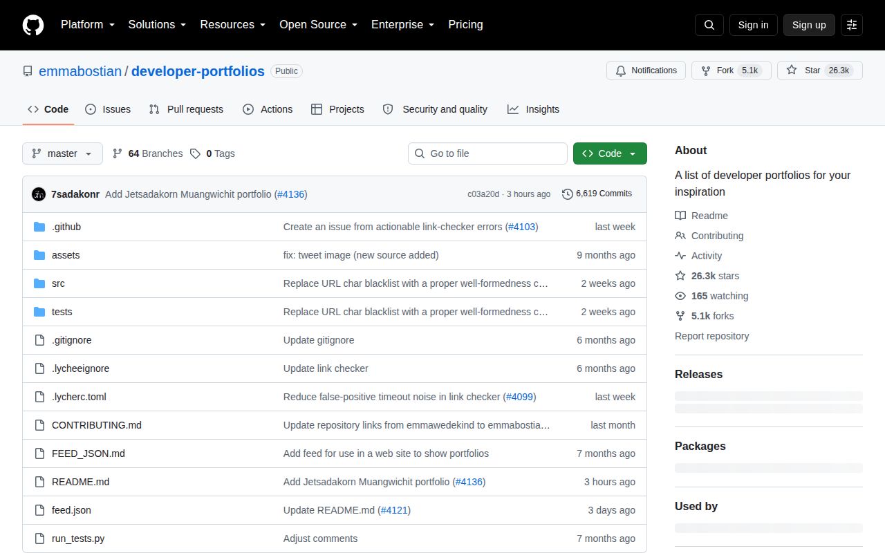 Screenshot of developer-portfolios (github.com/emmabostian/developer-portfolios)