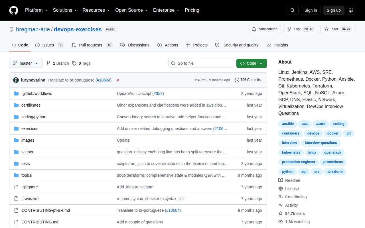 Screenshot of devops-exercises (github.com/bregman-arie/devops-exercises)