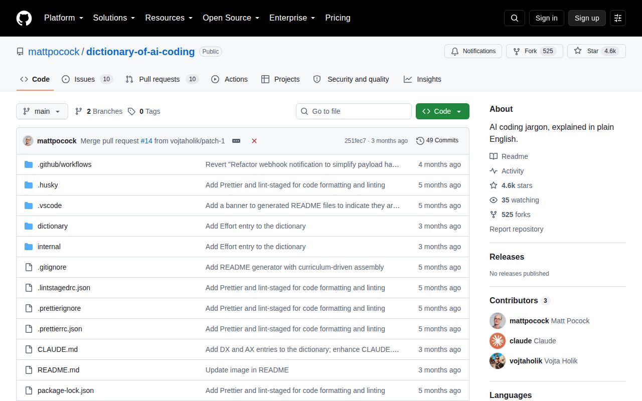 Screenshot of dictionary-of-ai-coding (github.com/mattpocock/dictionary-of-ai-coding)