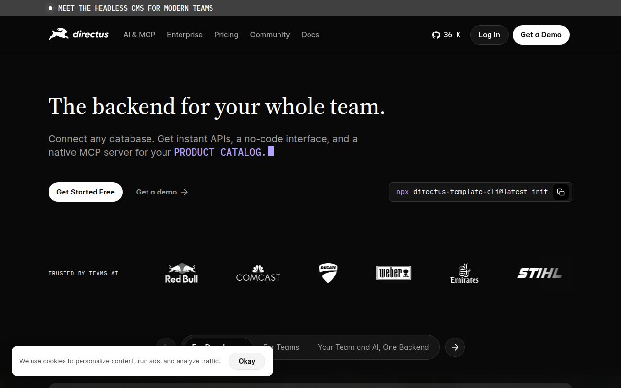 Screenshot of directus (directus.com)