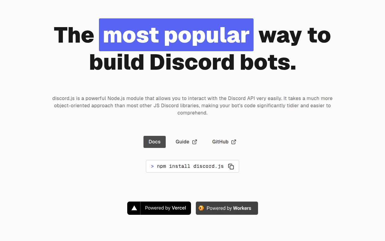 Screenshot of discord.js (discord.js.org)
