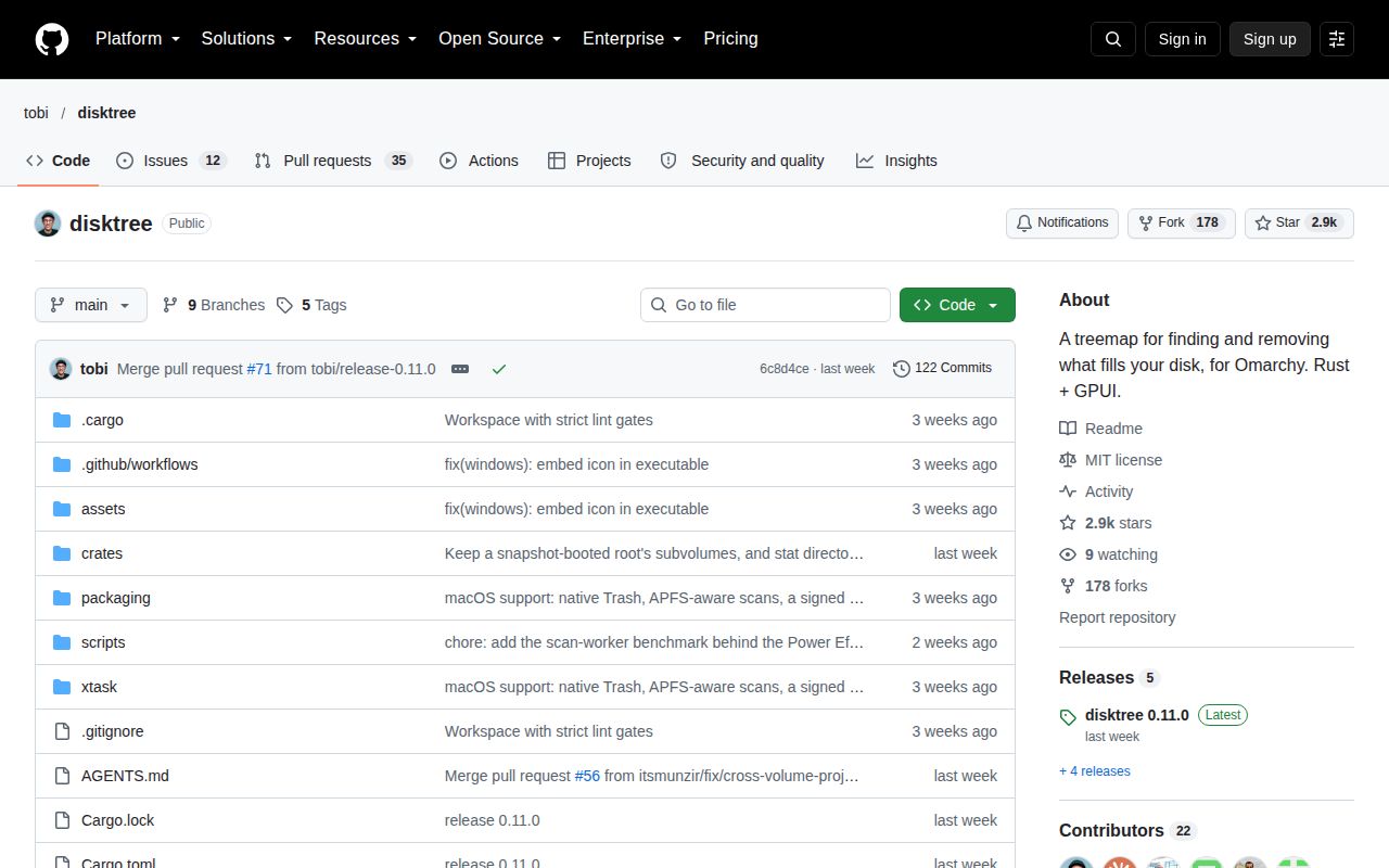 Screenshot of disktree (github.com/tobi/disktree)