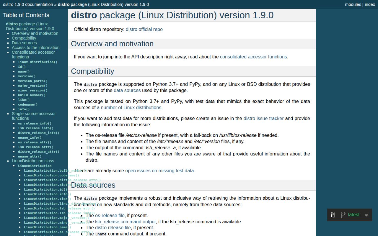 Screenshot of distro documentation