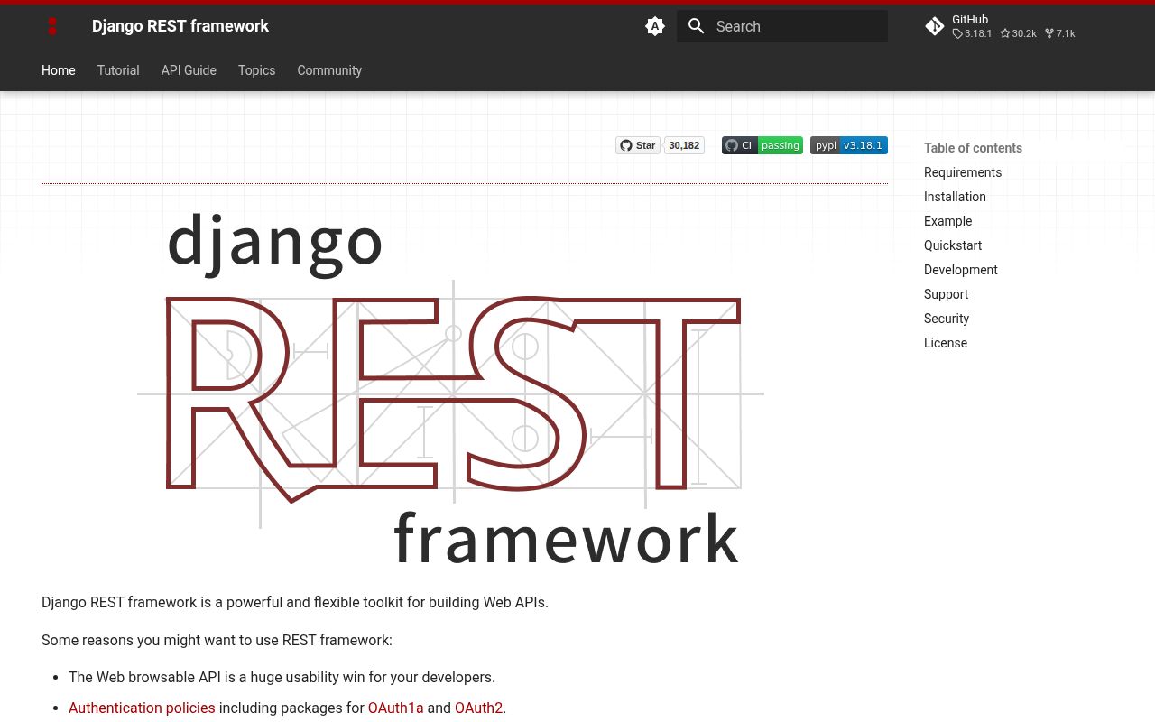 Screenshot of django-rest-framework (www.django-rest-framework.org)