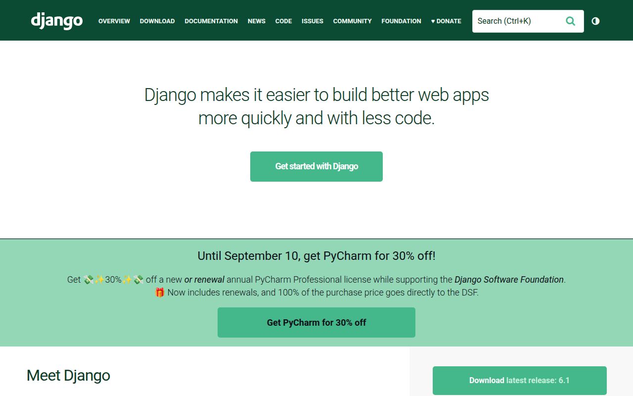 Screenshot of django documentation