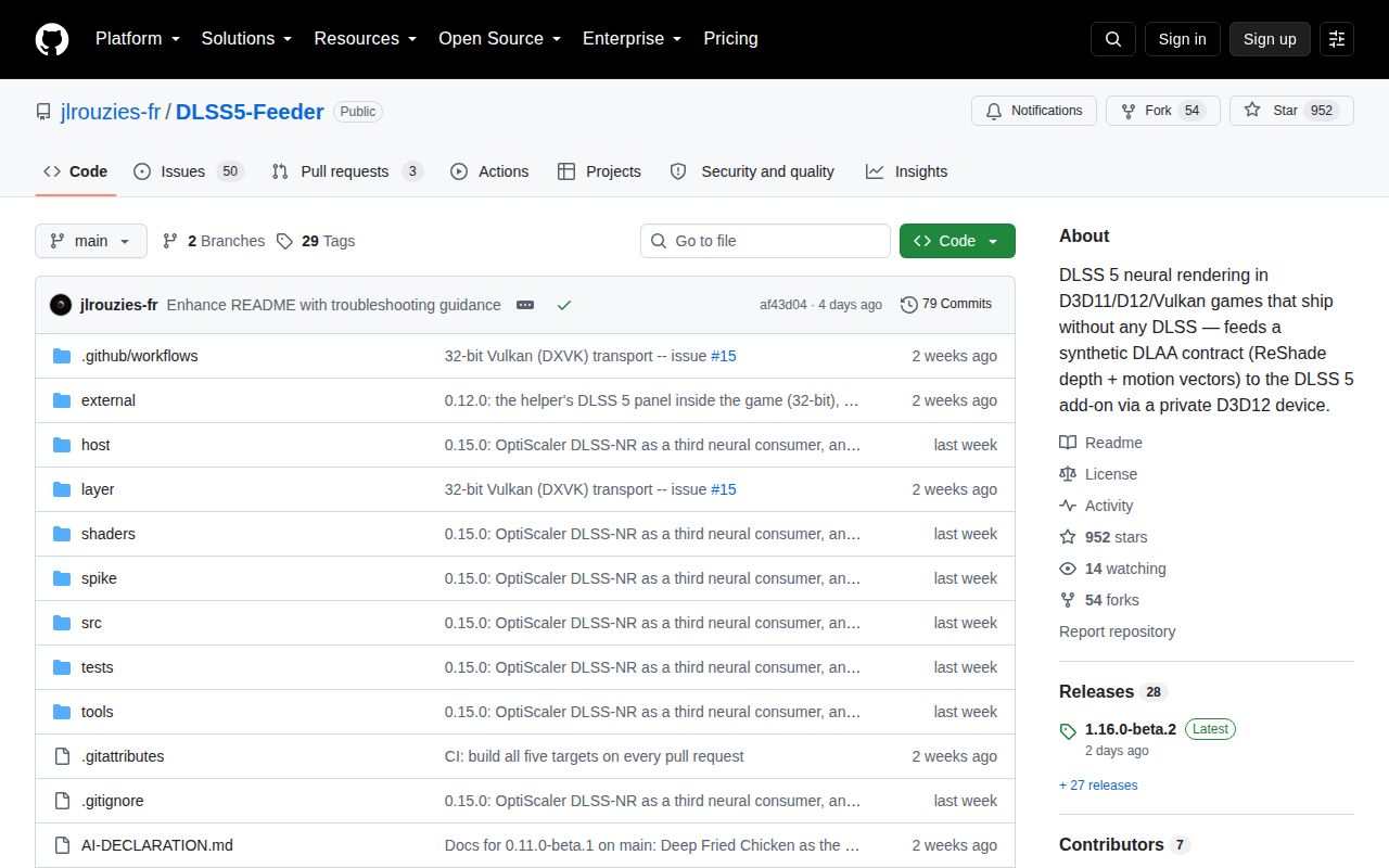 Screenshot of DLSS5-Feeder (github.com/jlrouzies-fr/DLSS5-Feeder)
