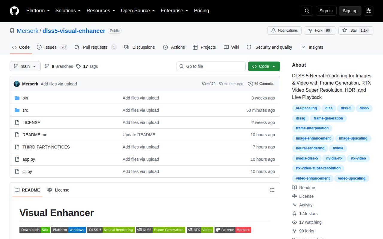 Screenshot of dlss5-visual-enhancer (github.com/Merserk/dlss5-visual-enhancer)