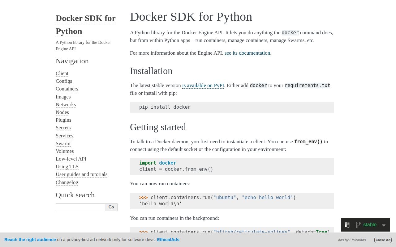 Screenshot of docker documentation