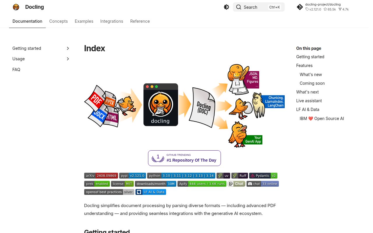 Screenshot of docling (docling-project.github.io/docling)