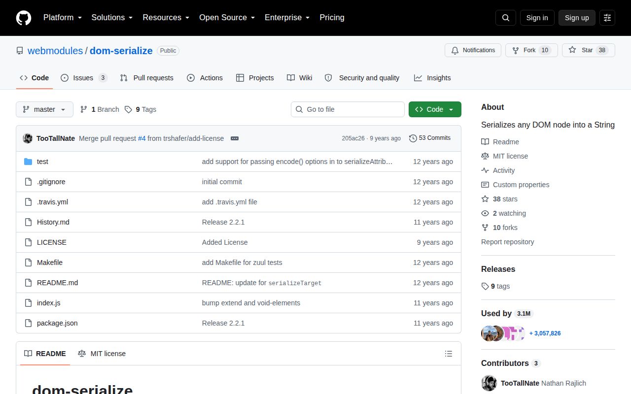 Screenshot of dom-serialize documentation