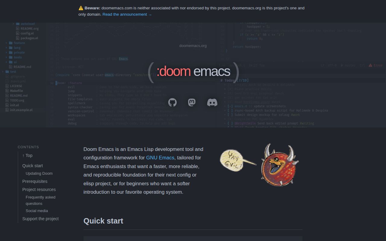 Screenshot of core (doomemacs.org)