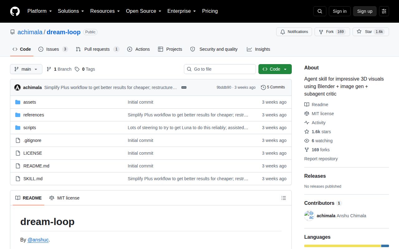 Screenshot of dream-loop (github.com/achimala/dream-loop)