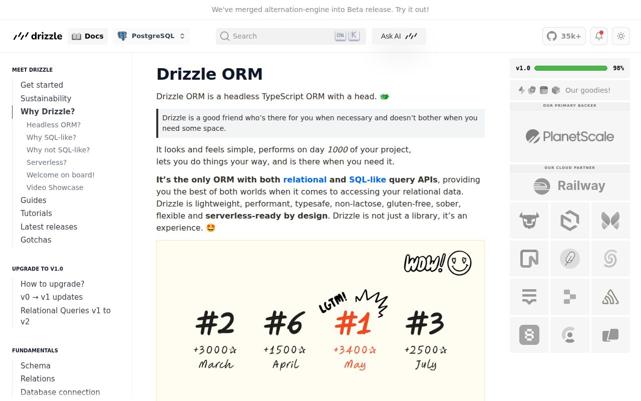 Screenshot of drizzle-orm documentation