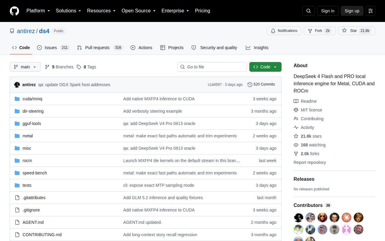 Screenshot of ds4 (github.com/antirez/ds4)