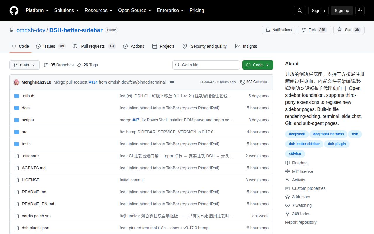 Screenshot of DSH-better-sidebar (github.com/omdsh-dev/DSH-better-sidebar)