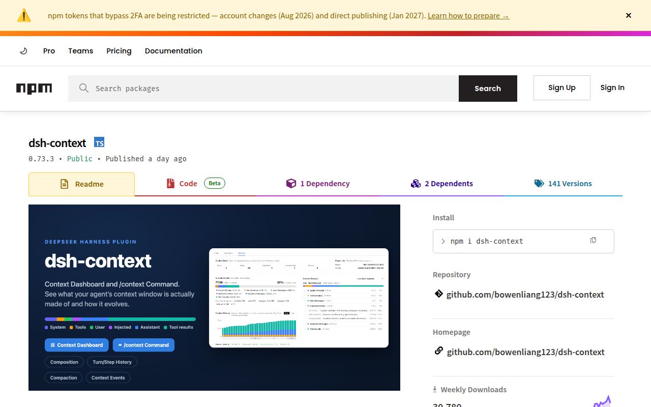 Screenshot of dsh-context (www.npmjs.com/package/dsh-context)