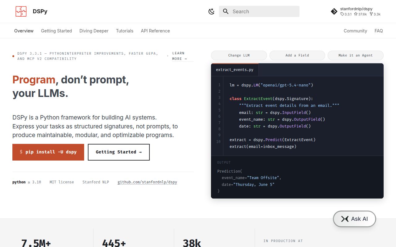 Screenshot of dspy (dspy.ai)