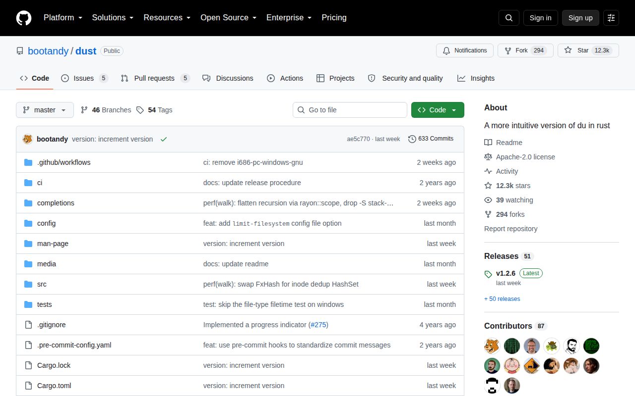 Screenshot of dust (github.com/bootandy/dust)