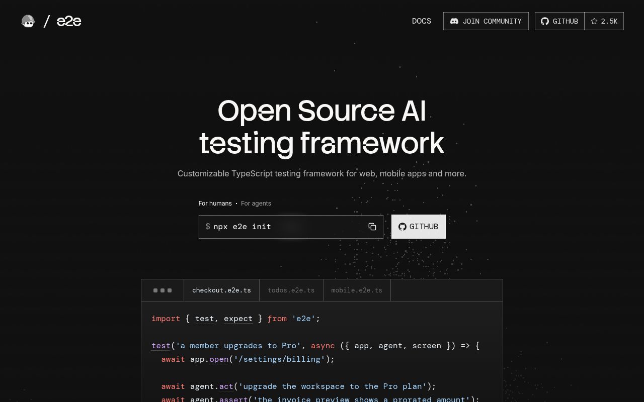 Screenshot of e2e (tester.army/e2e)