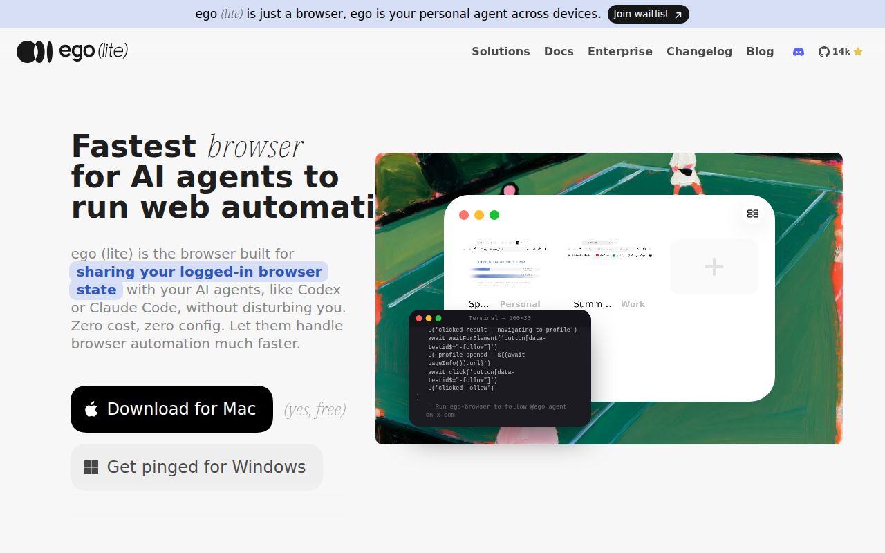 Screenshot of ego-lite (lite.ego.app)