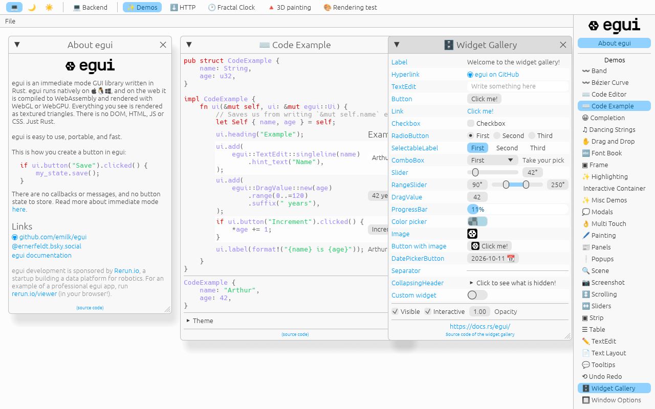 Screenshot of egui (www.egui.rs)