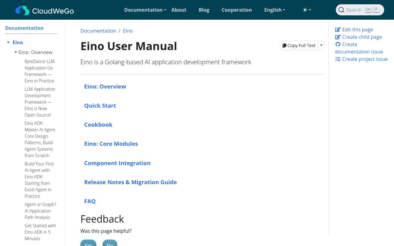 Screenshot of eino (www.cloudwego.io/docs/eino)