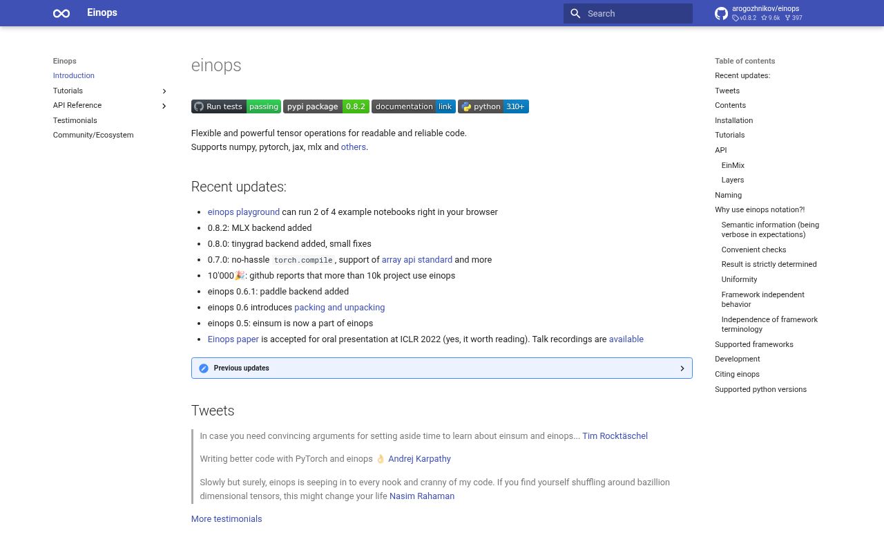 Screenshot of einops documentation