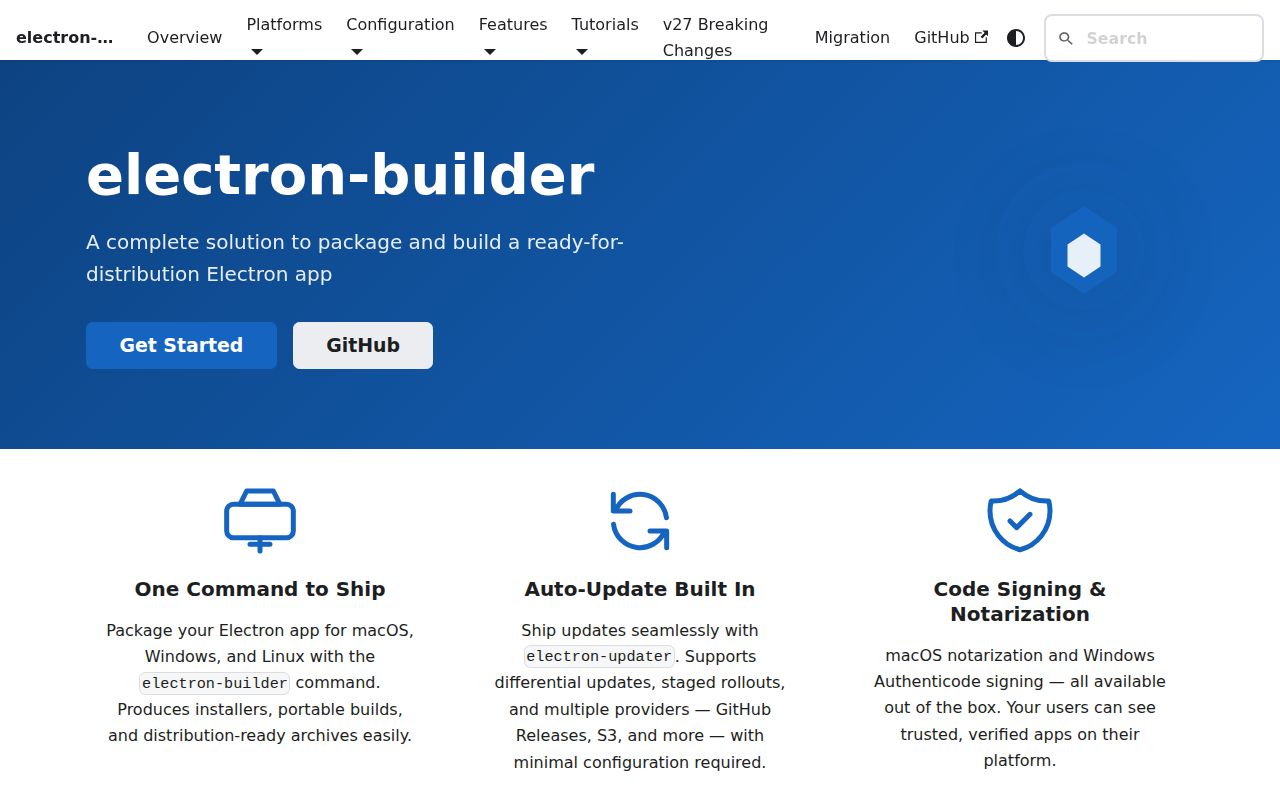Screenshot of electron-builder documentation