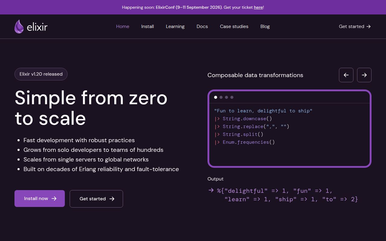 Screenshot of elixir (elixir-lang.org)